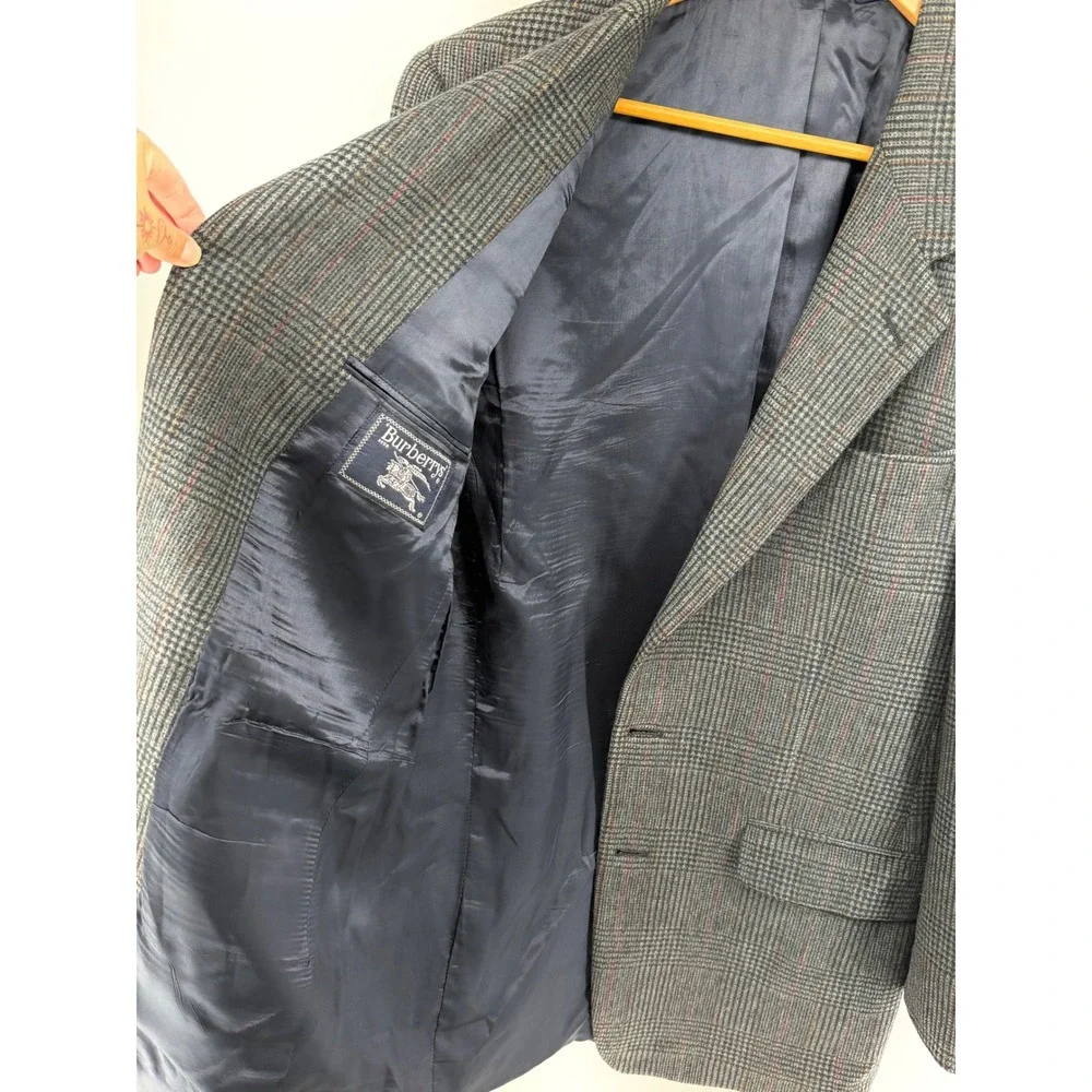 Burberrys Vintage Mens Grey Glen Plaid Camel Hair Blazer Sport Coat Overcheck